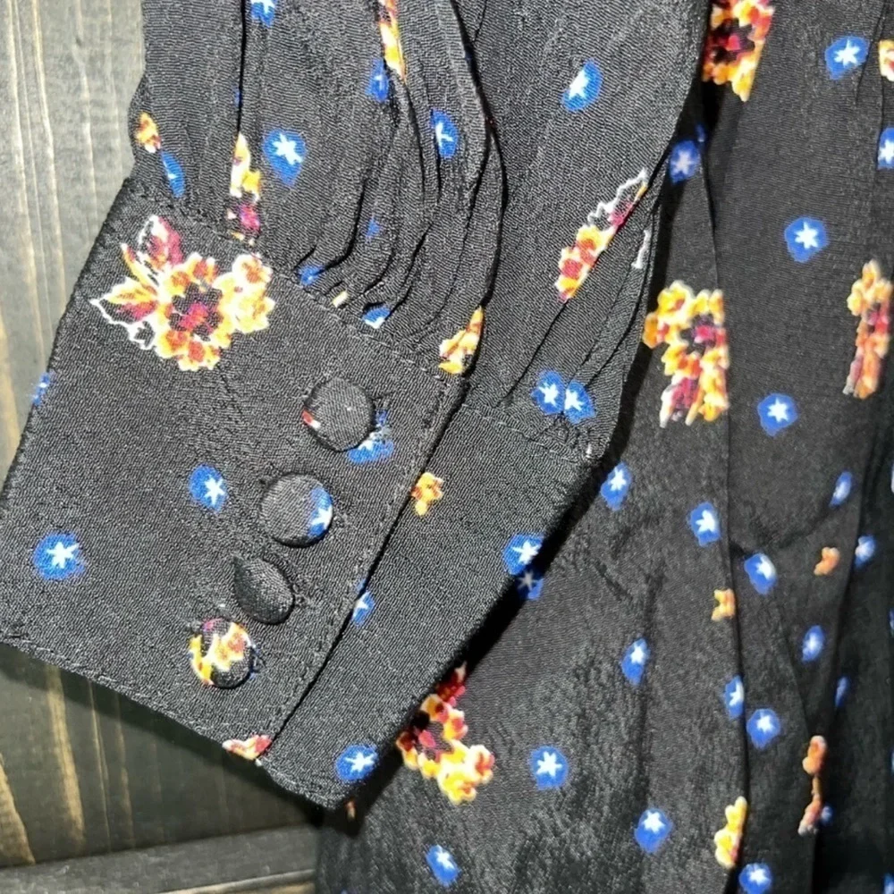 NWT Free People Mini Dress Floral Smocked Square Neck S XS Black‎ Boho